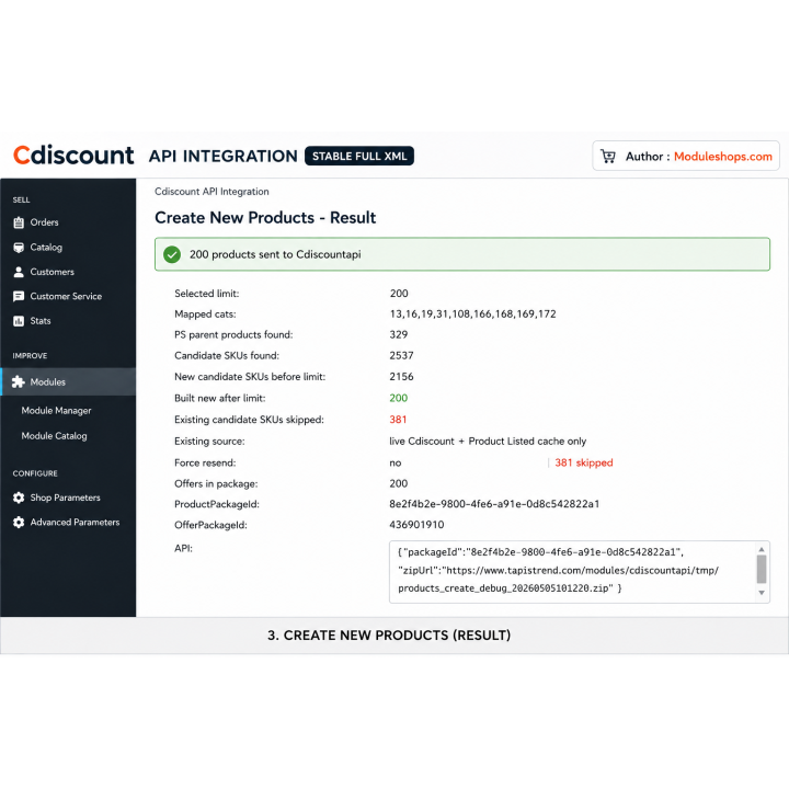 Module API Cdiscount PrestaShop avec marketplaces externes